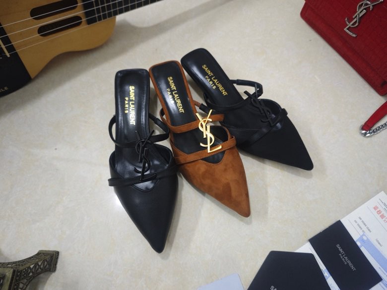 생로랑 YSL 로고 미들힐 펌프스