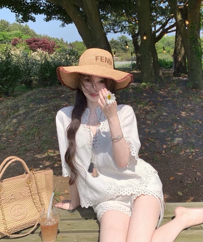 펜디 라피아 자수 와이드 브림 햇
