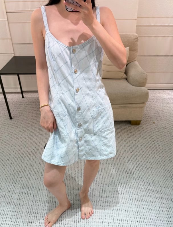 샤넬 퀼팅 데님 슬리브리스 원피스
