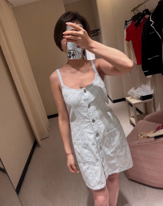 샤넬 퀼팅 데님 슬리브리스 원피스