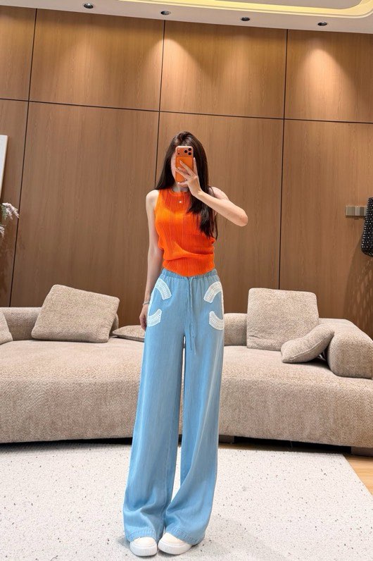 샤넬 레이스 더블C 텐셀 데님 팬츠