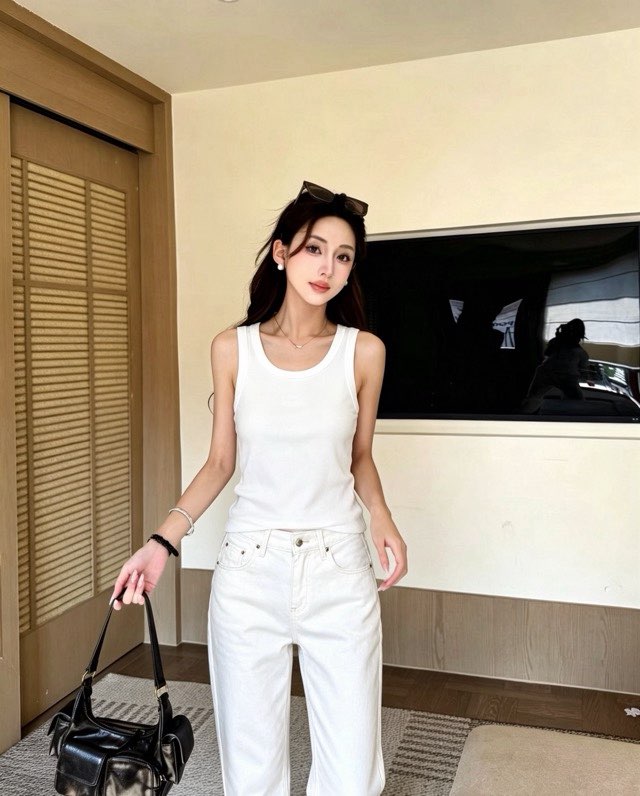 샤넬 베이직 슬리브리스 탑