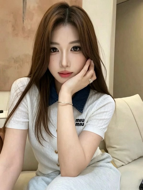 미우미우 데님 카라 니트 반팔 탑