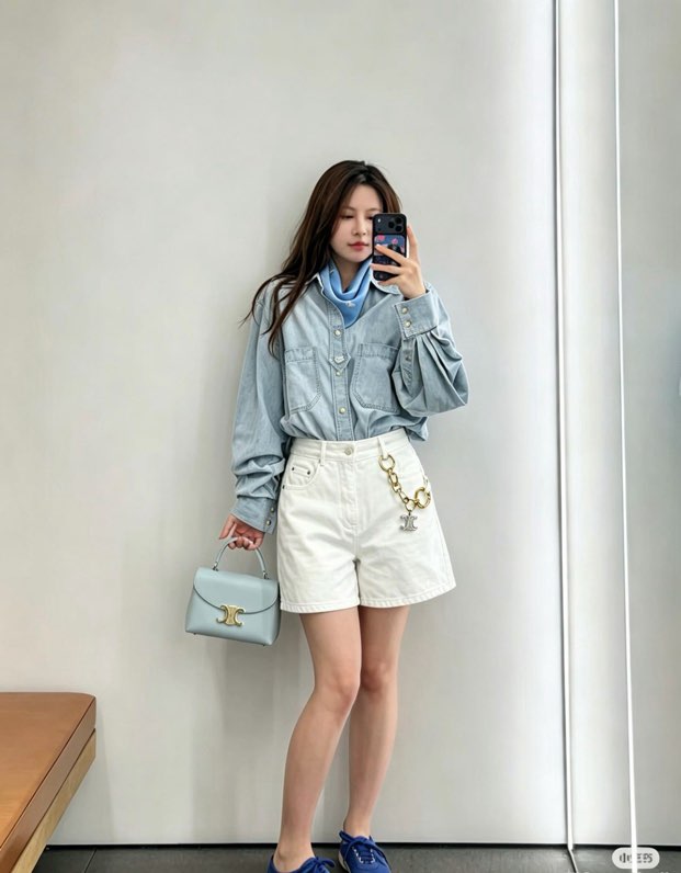 셀린느 트리옹프 메탈 참 데님 쇼츠
