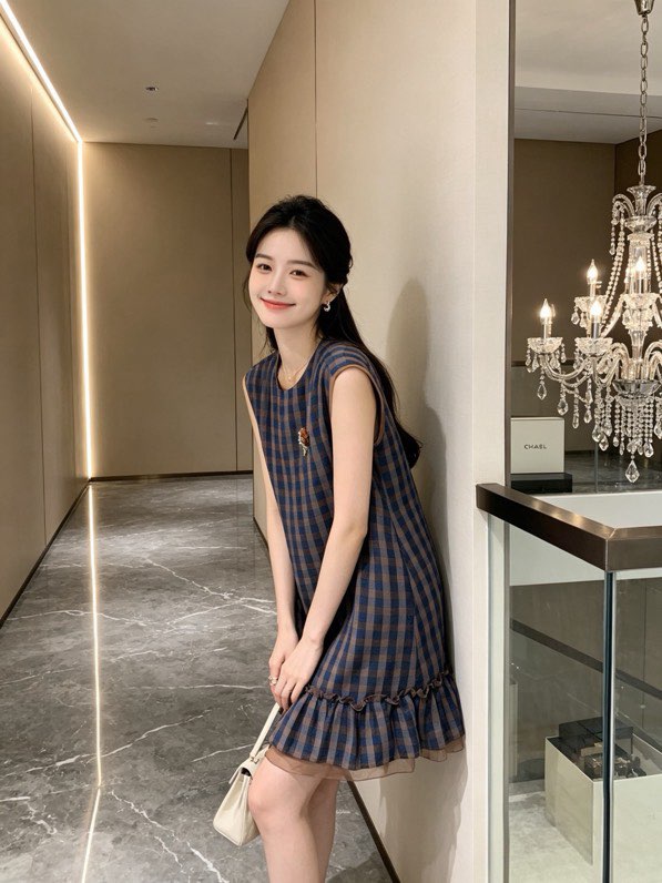 끌로에 빈티지 체크 스트레이트 원피스
