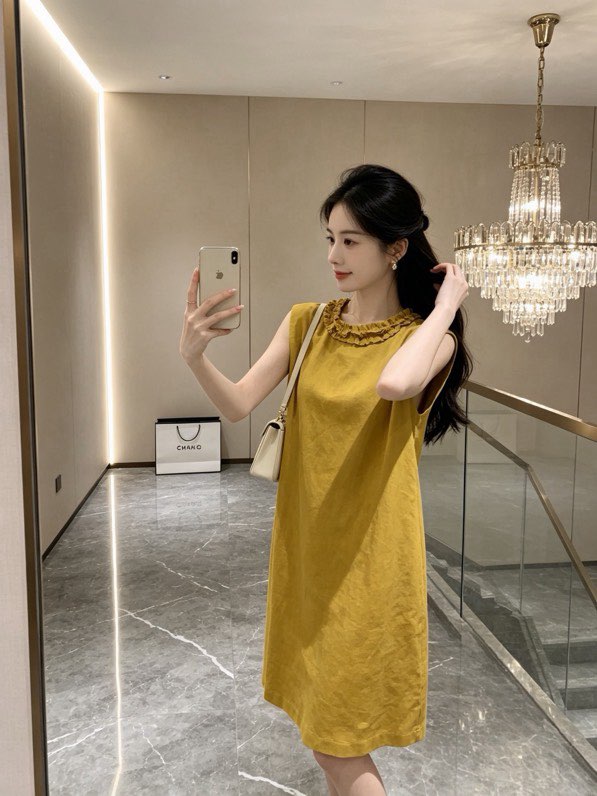 디올 린넨 민소매 A라인 원피스
