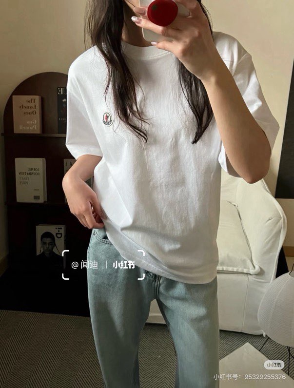 몽클레어 로고 자수 코튼 반팔 티셔츠