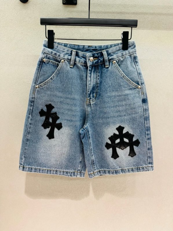 크롬하츠 크로스 패치 데님 하프팬츠