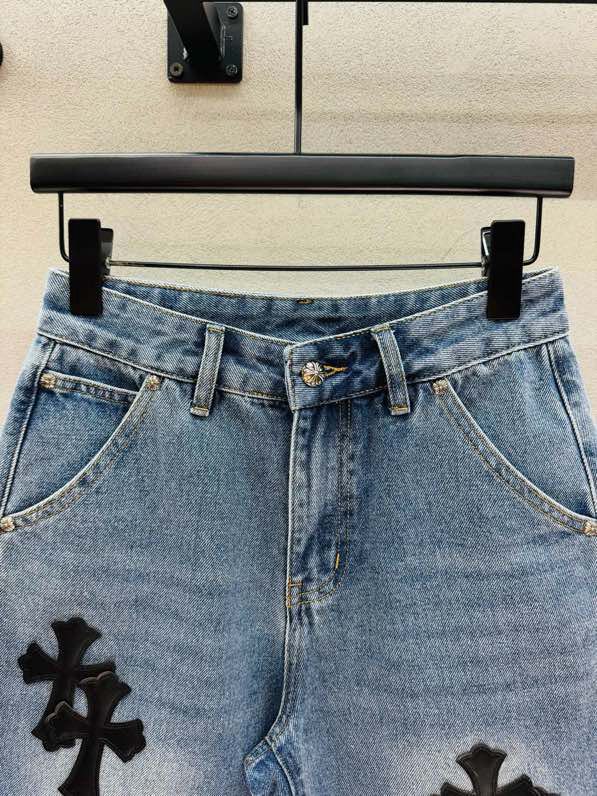 크롬하츠 크로스 패치 데님 하프팬츠