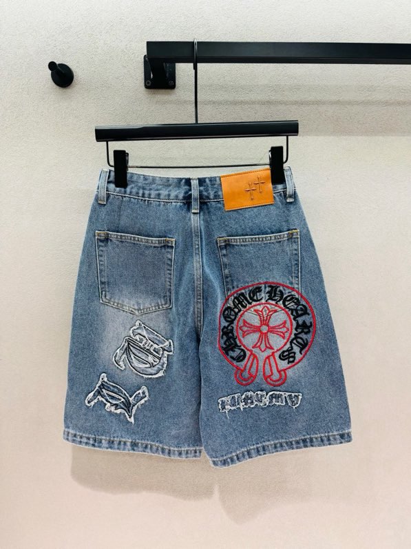크롬하츠 크로스 패치 데님 하프팬츠