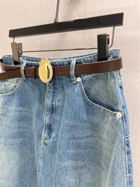 디올 워싱 데님 벨트 롱스커트