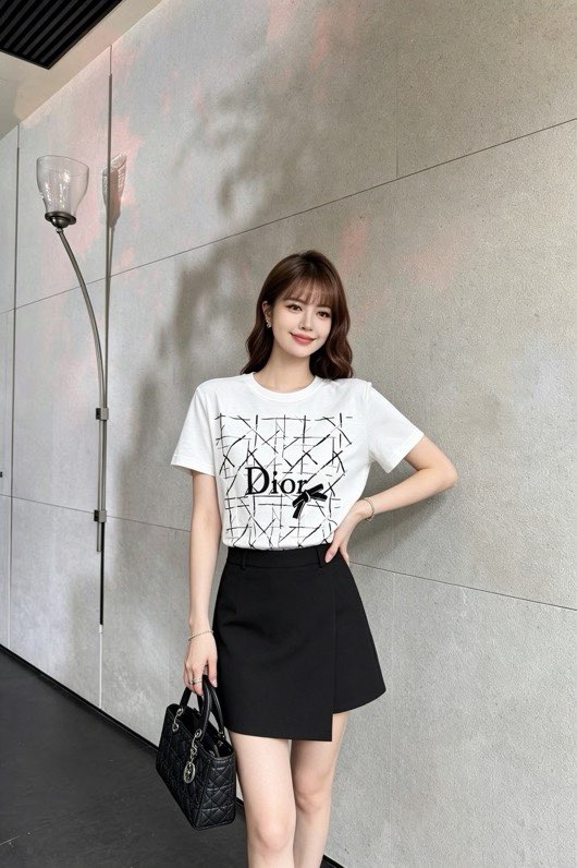 디올 플로킹 로고 반팔 티셔츠