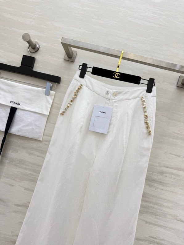 샤넬 비즈 장식 린넨 와이드 팬츠