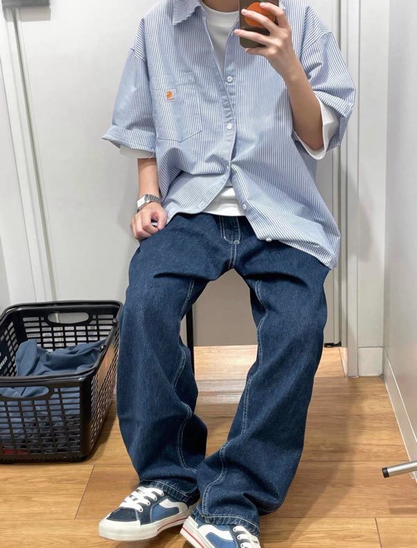 칼하트 스트라이프 코튼 반팔 셔츠