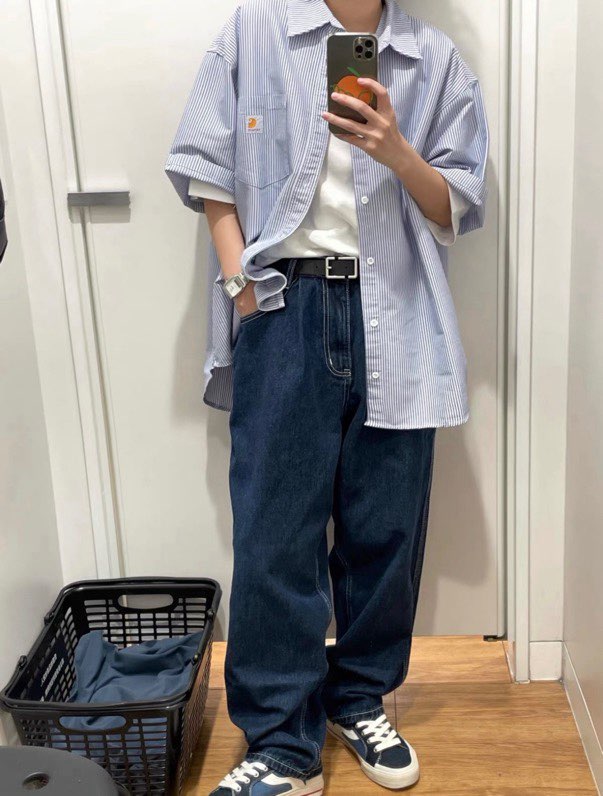 칼하트 스트라이프 코튼 반팔 셔츠