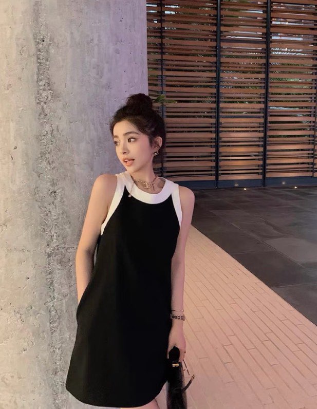 디올 클래식 블랙&화이트 배색 원피스
