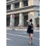 디올 리본 배색 A라인 미니 원피스