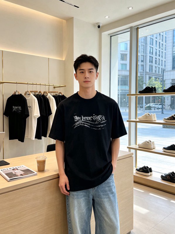 발렌시아가 남성 클래식 반팔 티셔츠