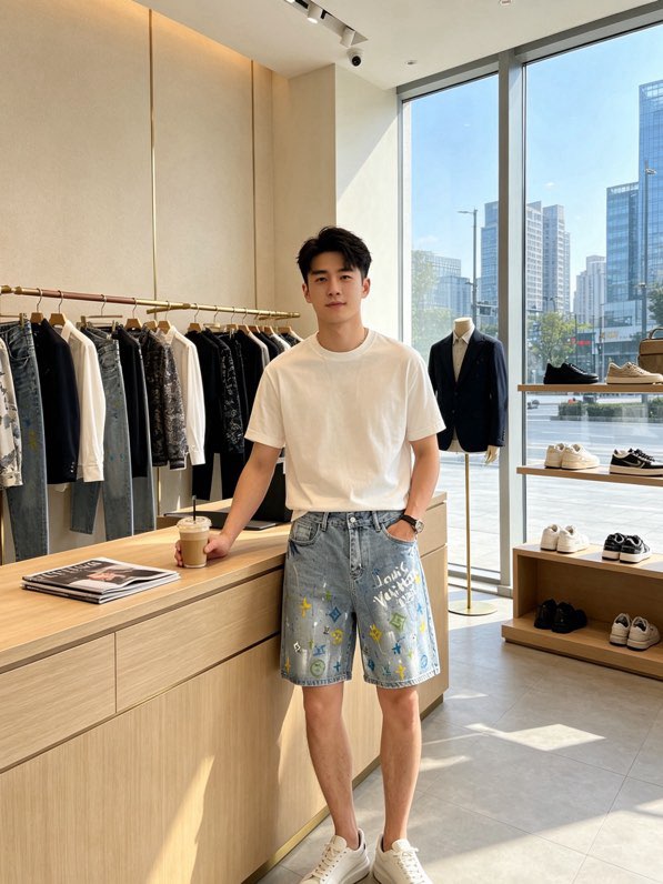 루이비통 데님 하프 팬츠