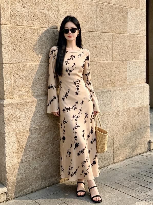 디올 수묵 플라워 롱 원피스