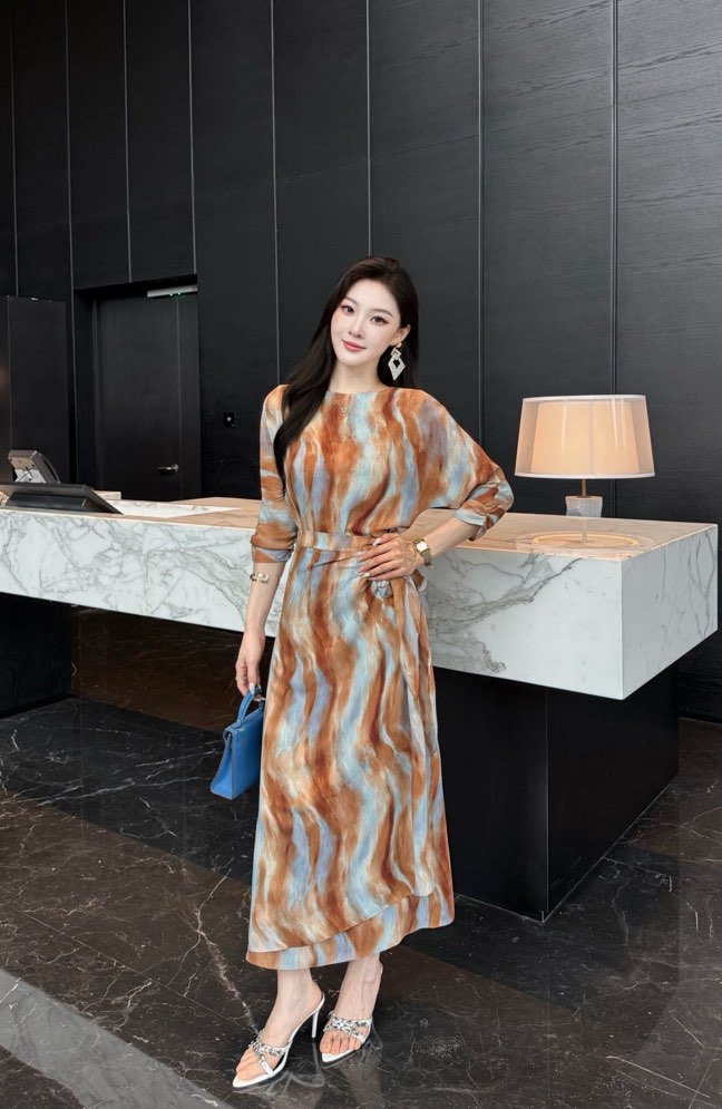 디올 플라워 프린트 롱 원피스