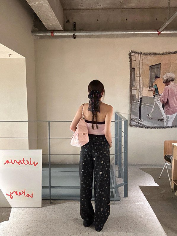 샤넬 25B 핸드크래프트 그래피티 와이드 데님 팬츠
