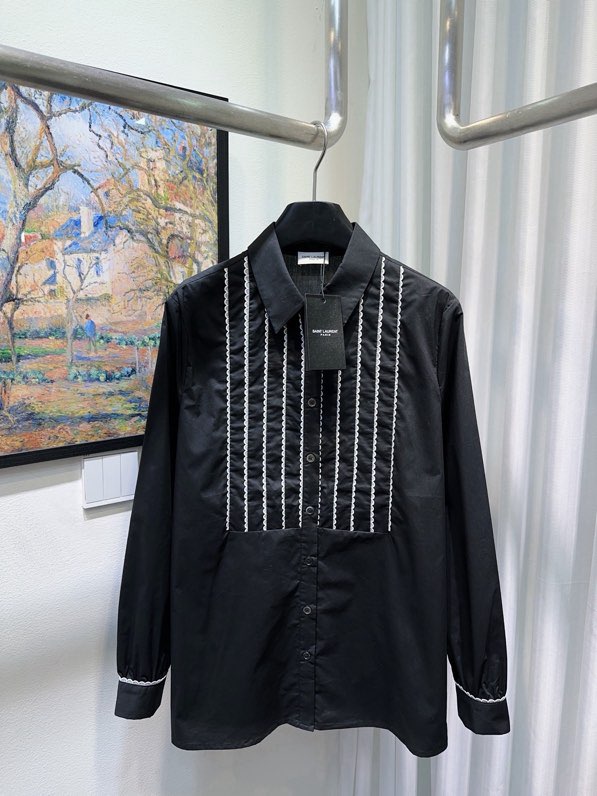 생로랑(SAINT LAURENT) 2026 프리미엄 프릴 디테일 코튼 롱슬리브 셔츠