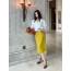 펜디 머스터드 레더 포인트 미디 스커트