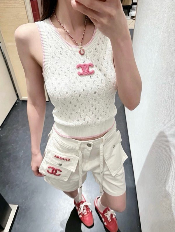 샤넬 CC 자수 카고 5부 쇼츠